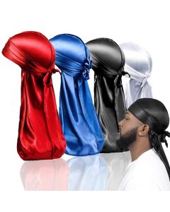 1-4Pcs New silk Durag Bandana Turban Hat Men Breathable Long Tail Doo Rag for men Durags Pirate Hat Headband