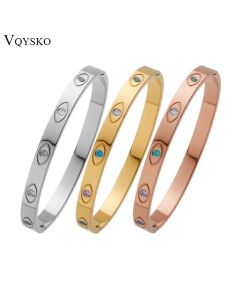 VQYSKO Colored Zircon Evil Eye Bracelet Stackables Turquoise Bangle Celebration Gift For Sisters Protection Jewelry