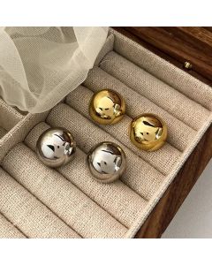 European Style Punk Fashion Geometric Half Metal Big Ball Round Stud Earrings for Women Girls Party Accessories