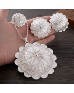 Silver Plated Fashion Ethiopian Big Size Earrings/Pendant/Ring Jewelry Sets Silver Plate Africa Bride Wedding Eritrea Set Gifts