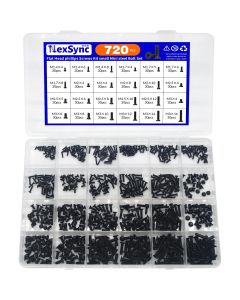 720pcs Countersunk Flat hHead Phillips Small Mini Screw Set M1.4-M3 Carbon Steel Computer Notebook Laptop Screws Kit
