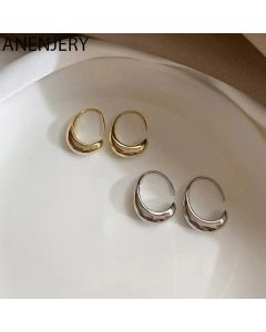 ANENJERY Silver Color Geometric C-shaped Earrings for Women French Trendy Gold Plated Earrings Jewelry Wedding Gifts S-E1370