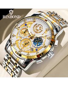 BINBOND B4010 Fashion Casual Quartz Men Watch Stainless Steel Strap Luxury Dial Luminous 30M Waterproof Business Men Wristwatch