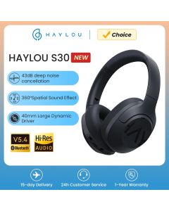 HAYLOU S30 Wireless Bluetooth 5.4 Headphones 43dB Adaptive Noise Cancelling Headsets 40mm Driver 80H Playtime Earphones