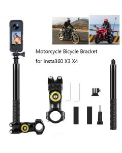 for Insta360 X3 X4 Motorcycle Bicycle Bracket with Invisible Selfie Stick for GoPro Hero12 11 10 DJI Action Cameras Accessories