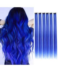 Clip in Hair Extensions Colored Party Highlights 22 inches 6pcs/pack Multi-colors Straight Hair Synthetic Hairpieces Royal Blue