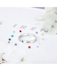 JewelOra 925 Sterling Silver Personalized Name Ring with Birthstone Customized Engraved Rings for Women Fine Jewelry Gifts