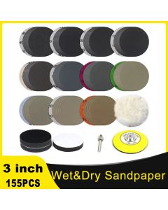 155 PCS Sanding Discs 3 Inch Silicon Carbide 400-10000 Grits Wet & Dry Hook and Loop Sandpaper for Drill Grinder Rotary Tools