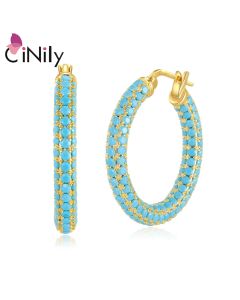 CiNily Classic Multcolor 925 Sterling Silver Cubic Zirconia/Turquoise Hoop Earrings for Women Girls Gifts Fashion Shiny Jewelry