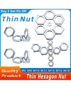 M6 M8 M10 M12 M14 M16 M18 Galvanized Iron Hexagon Thin Nut Fine Tooth Ultra-Thin Nuts Small Hexagonal Flat Nut