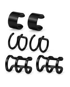 2pcs-6pcs Stainless Steel Ear Cuff Non Piercing Fake Black Clip-on Cartilage Earring Set Women Girls Men