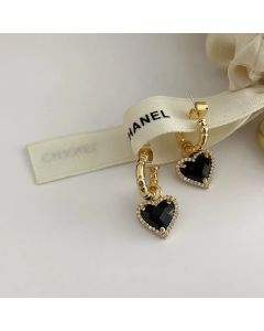 LIVVY  Fashion Black LOVE Heart Zircon Drop Earrings for Women Couple Creative Elegant Holiday Party Jewelry Accessories