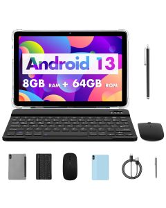 PRITOM TOUCH 10 Plus 10 Inch Android 13 Tablet, 8(4+4)GB+64GB 1TB Expand, WiFi 6, Dual Box Speakers, BT5.0, Google GMS, 2.0GHz