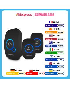 Fuers Wireless Doorbell Waterproof Welcome Chime Home Door Bell Intelligent 32 Songs Smart Alarm With Battery For Store Hotel