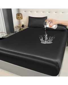 1Pc Waterproof Fitted Bed Sheet With Elastic Band Black Golden White Anti-slip Adjustable Mattress Cover (Pillowcase Need Order)