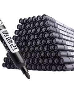 A set of 10 large-tip black ink marker pens for non-erasable marking and notation