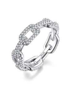 925 Sterling Silver Geometric Cubic Zirconia Stackable Ring for Women Trendy Platinum Plated Brand Party Jewelry Accessories