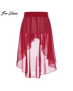Children Girls Elastic Waistband Hi-Low Chiffon Skirt Modern Lyrical Dance Jazz Latin Dance Ballet Skating Performance Costume
