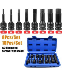 1/2" 8/10PCS Pneumatic Wrench Hexagonal Screws H4-H22 Drive Impact Bits Tools Set Hex Ratchet Socket Driver Removal Tool Kit
