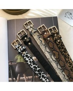 Leopard Square Buckle Snake Pattern Belt Thin Belt Fashionable and Simple Versatile Style Jeans Decoration Instagram Belt for Wo