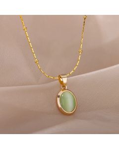 Fashion Stone Opal Oval Necklace For Women Stainless Steel Gold Color Oval Stone Pendant Necklace Wedding Aesthetic Jewelry Gift