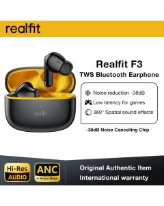 Realfit F3 ANC Active Noice Cancellation Bluetooth Earphones ENC Call HIFI Stereo Superb Bass Wireless Earbuds Sport Gaming