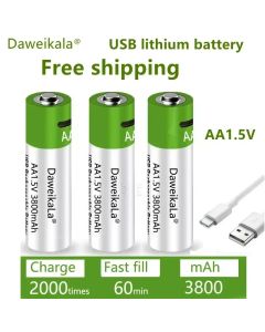 AA lithium battery USB-C fast charging 3800mAh high capacity | 1.5-hour fast charging | Special battery for wireless devices