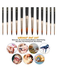 12pcs Paint Brushes Set Professional Paint Brush Round Pointed Tip Nylon Hair Acrylic Brush for Acrylic Watercolor Oil Painting