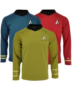 Cosplay TOS Captain Kirk Gold Shirts Spock Blue Uniforms Red Starfleet Tops for Men's Coat Halloween Party Prop