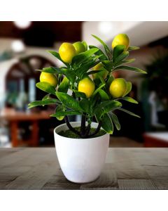 18cm*24cm Artificial Lemon Tree Potted Plastic Fake Flowers Plant Outdoor Yard Garden Balcony Plant Potted Home Floral Decor