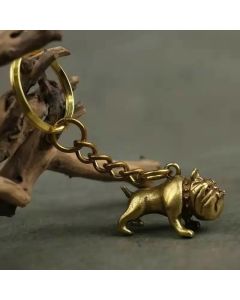 Pure Brass Cute Cartoon Dog Key Chain Pendants Vintage Metal Copper Animal French Bulldog Pug Figurines Keychain Hanging Jewelry