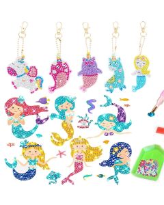 Mermaid Diamond Painting Stickers Kits DIY Double Side Big Gem 5D Keychain Arts Crafts Girls Dot Painting Kits for Beginners