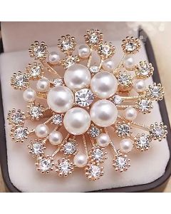 Large Rhinestone Pearl Snowflake Brooches Christmas Snow Brooch Crystal Pin Women Fashion Jewelry
