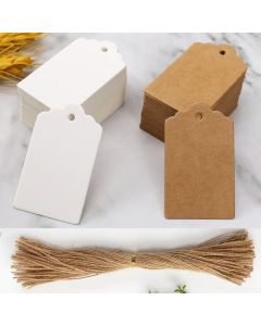 50pcs Kraft Paper Tags White Cardboard Cards with Strings Wedding Birthday Christmas Party Gift Tag Cookie Packaging Supplies