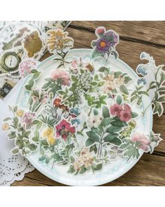 Journamm 60pcs Vintage Stickers Decor Journaling Stationery Washi Paper Retro Material Flowers Leaves Plants Deco Stickers
