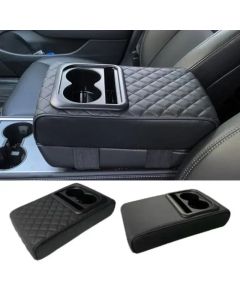 Auto Center Console Armrest Cushion With 2 Cup Holder PU Leather Armrest Pad Portable Car Amrest Pillow Cover Height Pad