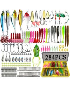 78/122/284pcs Fishing Lures Kit for Topwater Bait Rigs Tackle Kit for Bass Trout Salmon Fishing Accessories