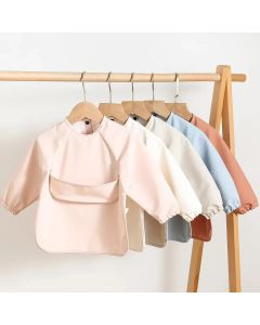 1pcs Solid Color Painting Smock Baby's Soft Waterproof Long Sleeve Art Smock Feeding Bib Apron for Kids Accessories