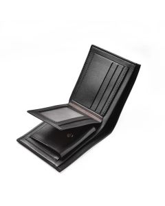 Fashion Men's Solid Color Horizontal Short Style Leather Wallet with Multiple Card Slots and A Clear ID Window for Students