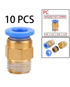 10PCS Pneumatic Air Connector Fitting PC 4mm 6mm 8mm 10mm 12mm Thread 1/4" 1/8" 3/8 1/2 Hose Fittings Pipe Quick Connectors