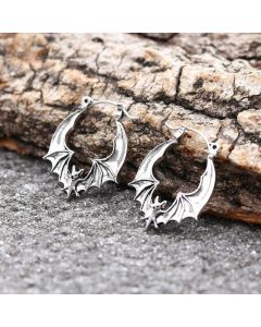 Bat Hoop Earrings. Bat Earrings, Silver Color Tone Earrings, Vintage Bat Jewelry