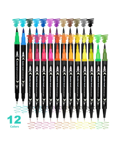 12pcs Double Ended Art Marker Pens Set, Suitable for Artist Fine & Brush Coloring Markers, Random colors