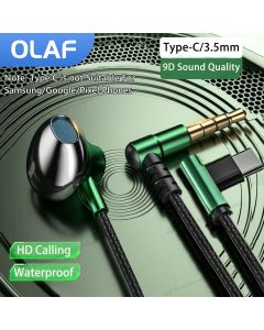 OLAF Earphones Wired Earbuds In Ear 3.5mm/Type-C 90 Degree Elbow Plug Headphones With Mic Headset Gamer Sports For Mobile Phones