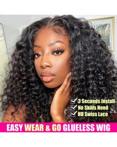 Water Wave Glueless Wig Pre-Cut Lace Wig 180% Pre-Plucked Natural Wave Wear Go Glueless Curly Human Hair Wigs For Women