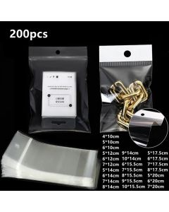 200pcs Transparent Hanging Hole Plastic Bags Jewelry Self-adhesive Packaging Bags Accessories Storage Cellophane Bag Wholesale