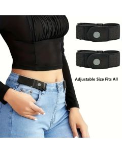 2pcs/set No Buckle Elastic Belt For Women Men Unisex Stretch Belt For Pants Jeans Casual Buckle Free Adjustable Invisible Belt