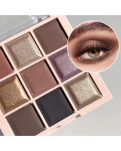 9-Color Eyeshadow Palette with Fine Glitter, Shimmer, Matte, Milk Tea Shades; Mini, Daily Use, Student-Friendly Makeup