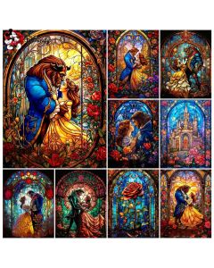 Disney 5D Diamond Painting Cartoon Beauty And The Beast Full Round Diamond Mosaic Portrait Rose Home Decor Gift