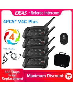 EJEAS 4PCS V4C PLUS Football Referee Intercom Headset 1500M Full Duplex Bluetooth Headphone Conference Interphone + Handbag