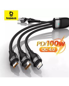 Baseus 3 in 1 USB Type C Cable for iPhone 15 14 13 12 Pro Charger Cable 100W Micro USB Type C Cable for Macbook Samsung Xiaomi